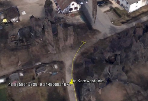 You can see the path I had to take, the gentleman was right at the corner, and the window to the right in the white building is where the table I got patched up at still is.